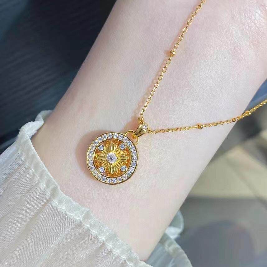 纯银太阳花女神罗盘项链