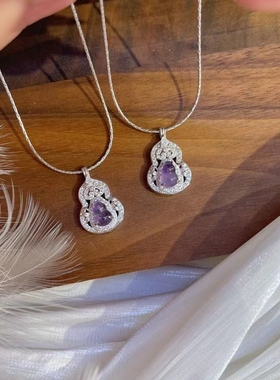 s925纯银镂空满钻葫芦项链锁骨链