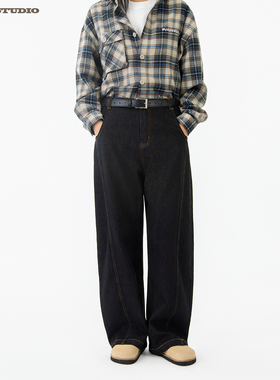 ASOT 水洗牛仔裤中性风cozyfit春秋美式复古纯棉宽松休闲阔腿长裤