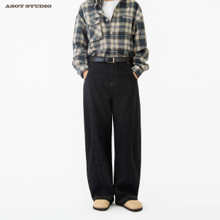ASOT 水洗牛仔裤中性风cozyfit春秋美式复古纯棉宽松休闲阔腿长裤