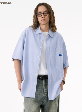 ASOT条纹短袖衬衫 夏季cozyfit日系廓形男女款无性别宽松休闲衬衣