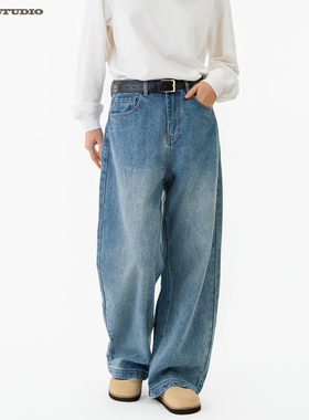 ASOT 牛仔裤中性风cozyfit春秋美式复古宽松休闲纯棉直筒阔腿长裤