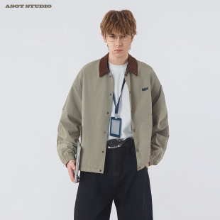ASOT 撞色刺绣复古夹克男女春季cleanfit宽松休闲翻领通勤外套