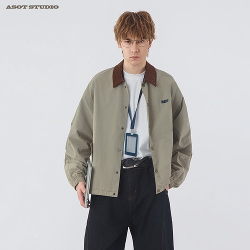 ASOT 撞色刺绣复古夹克男女春季cleanfit宽松休闲翻领通勤外套