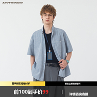 ASOT复古蓝格子落肩短袖衬衫