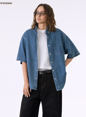 ASOT莱赛尔牛仔衬衫夏季日系无性别宽松休闲垂感cozyfit短袖外套