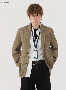 ASOT 复古高级千鸟格西装外套男2026春季新款宽松西服开衫外套
