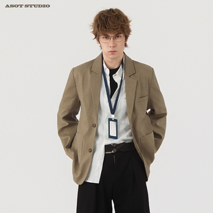 ASOT 复古高级千鸟格西装外套男2026春季新款宽松西服开衫外套