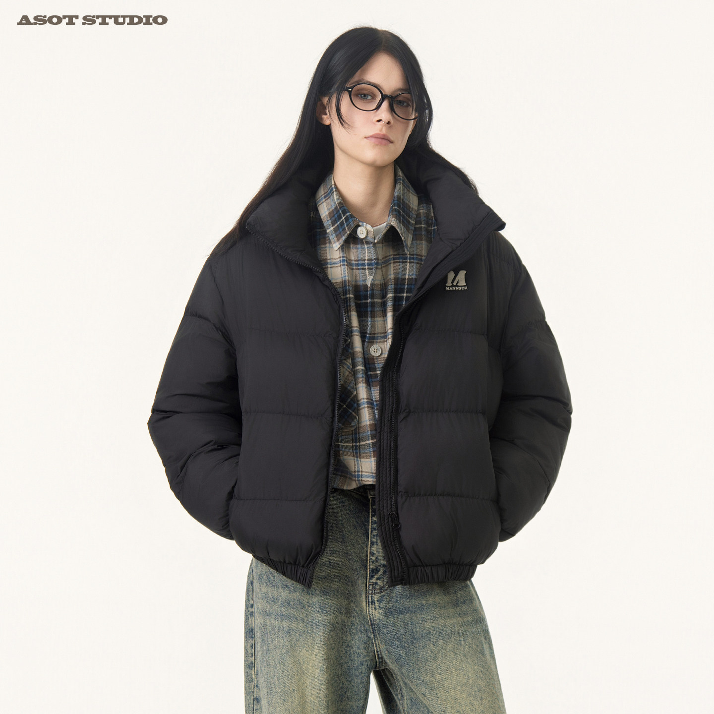ASOT 美式复古贴布绣字母立领棉服cozyfit男女秋冬纯色保暖外套