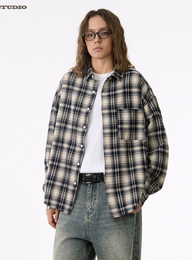 ASOT长袖格子衬衫春秋cozyfit男女款美式复古中性风休闲衬衣