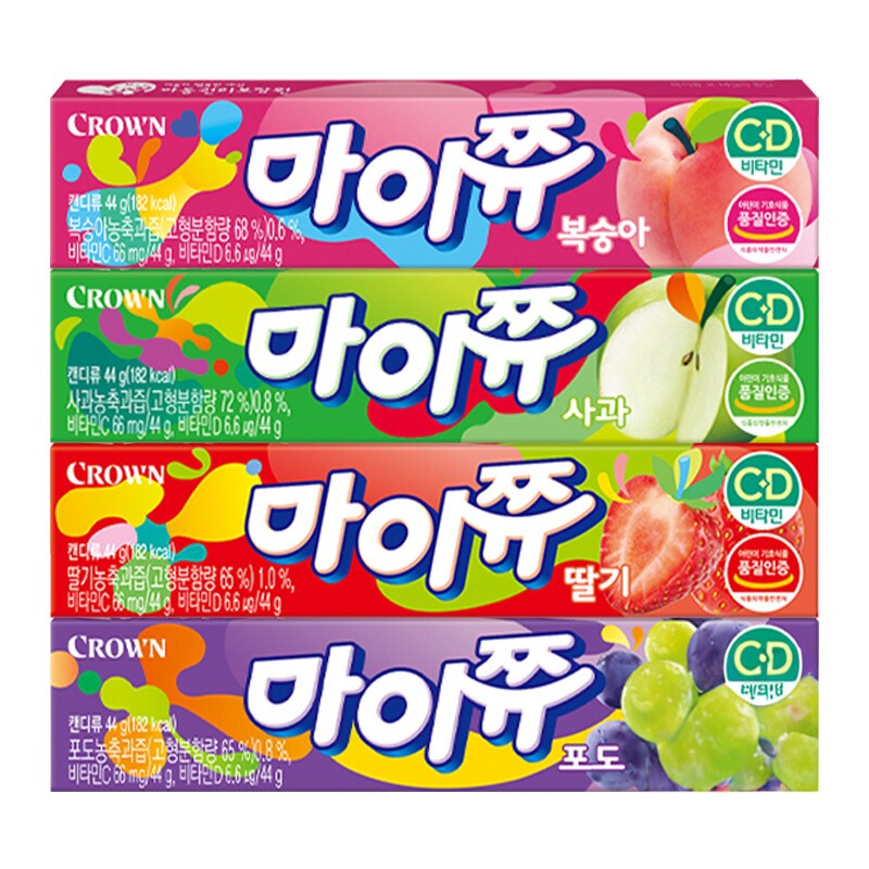 韩国进口 crown克丽安葡萄苹果草莓桃子味软糖含VC水果味儿童零食