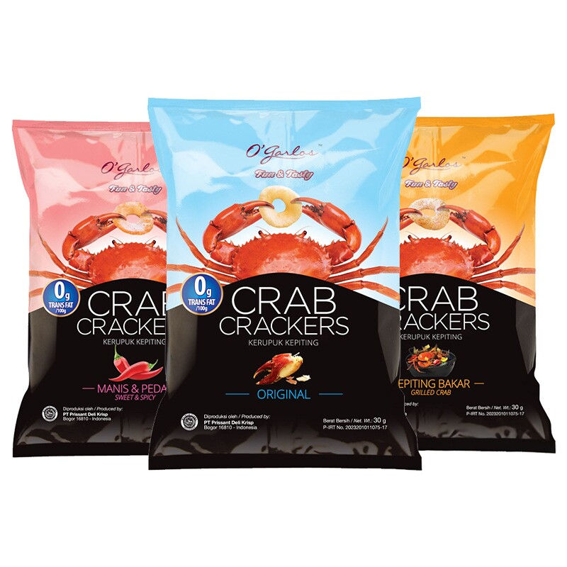 印尼进口O'Garlos奥嘉莱蟹片多口味烤蟹薯片零食小吃追剧休闲食品