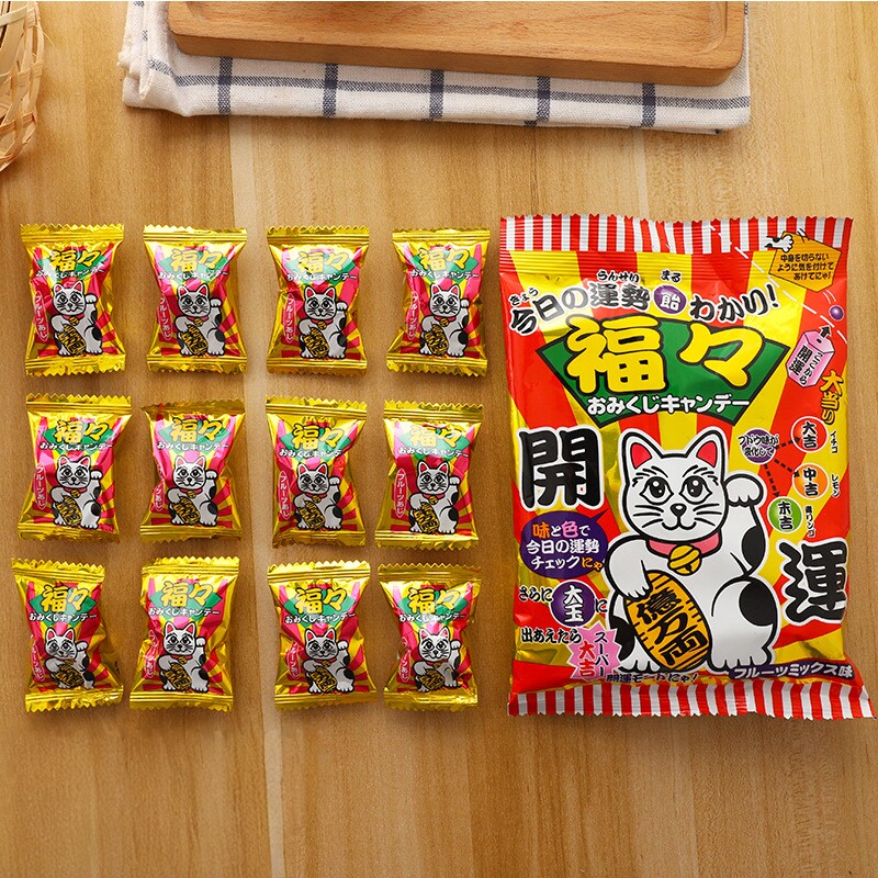 日本进口八尾福运签招财猫水果味变色糖果56g运势占卦糖网红糖果