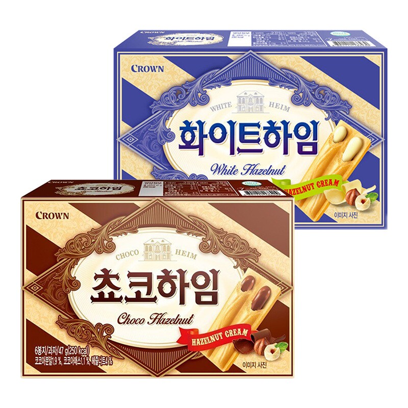 韩国进口crown克丽安奶油巧克力榛子威化饼干47g榛子瓦夫休闲零食