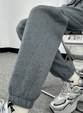 深灰色运动裤女高个子175加长春秋新款加绒高腰宽松直筒束脚卫裤
