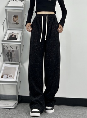 雪妮尔高个子175加长黑色阔腿裤女春秋冬季加绒高腰直筒拖地裤子