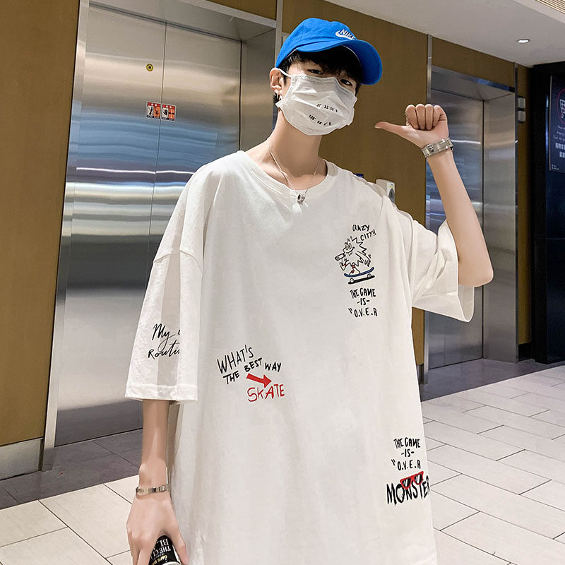 Hong Kong style cotton round neck small icon printed T-shirt short sleeve 5 / 5 sleeve summer base coat