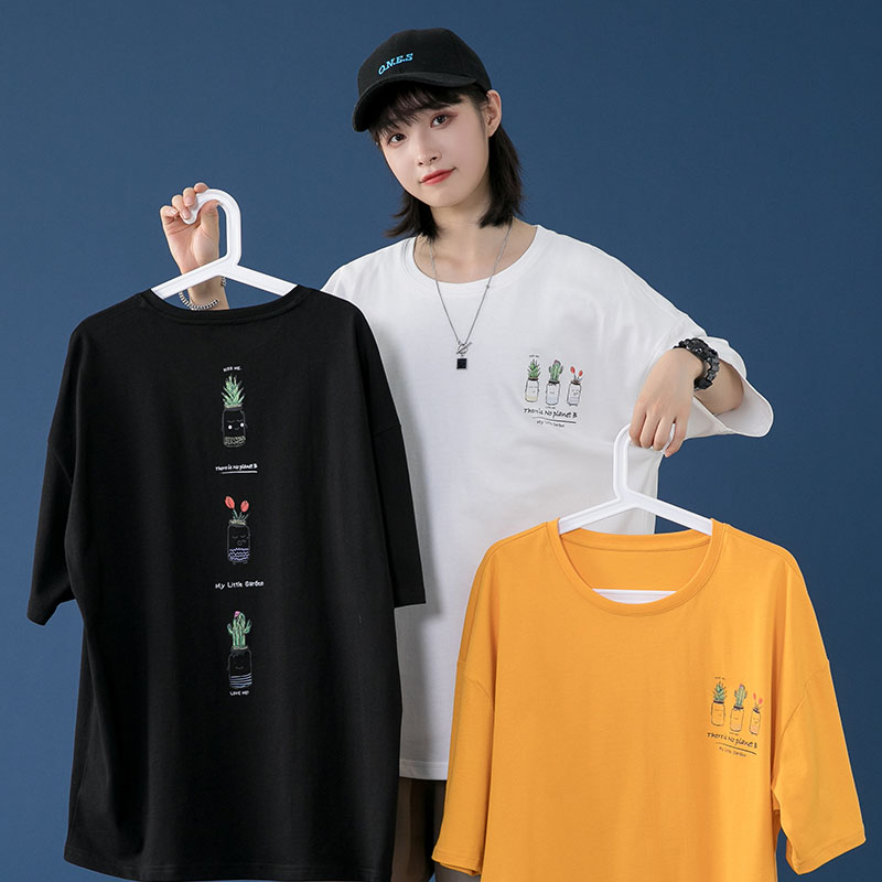 Summer Cotton Short Sleeve T-Shirt casual loose print hip hop college men's and women's top
