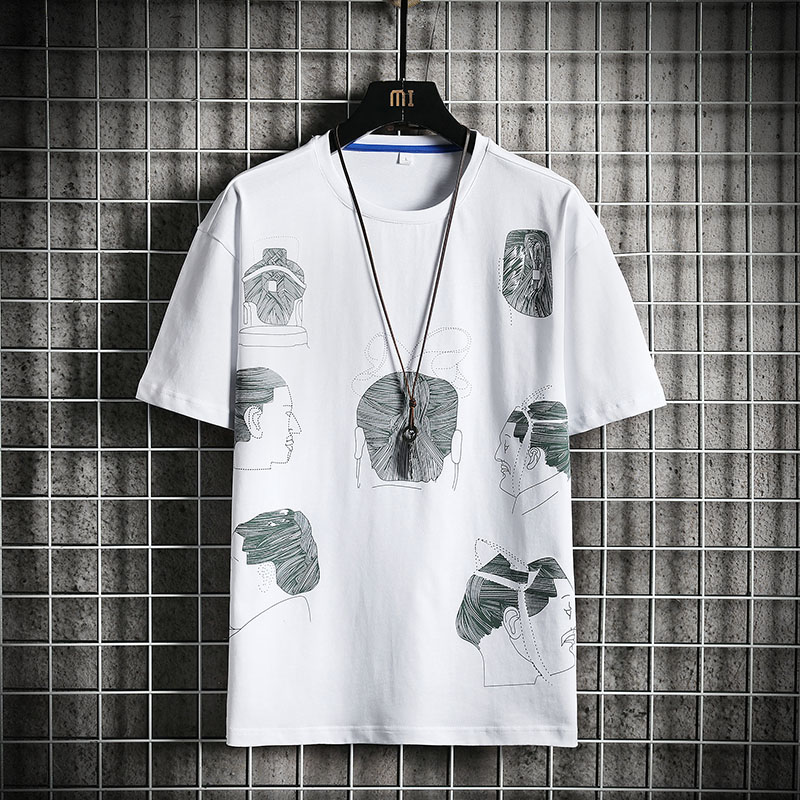 Loose summer new cartoon print oversized T-shirt cotton men's short sleeve