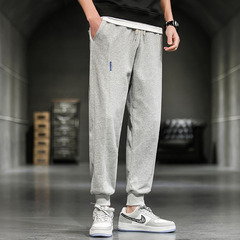 春裝新款側邊字母運動休閒褲男衛褲大寬鬆束腳褲