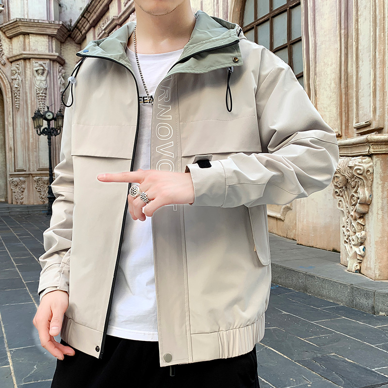 Autumn coat men's patchwork slim hooded short youth versatile casual jacket