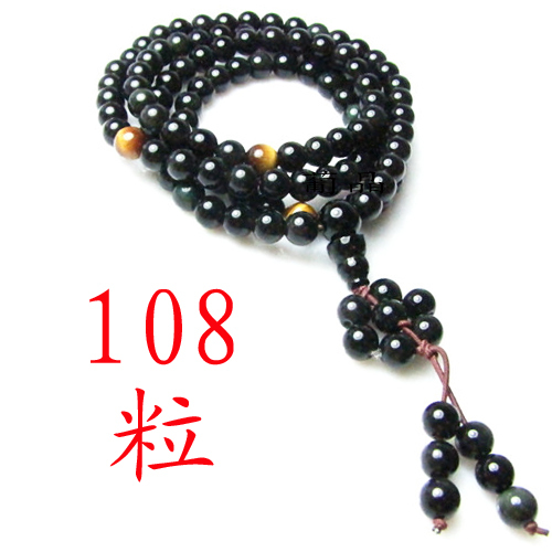 天然黑曜石108粒手链  黄虎眼石配珠 多圈108颗黑曜石手链手串