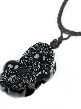 天然貔貅吊坠黑曜石项链