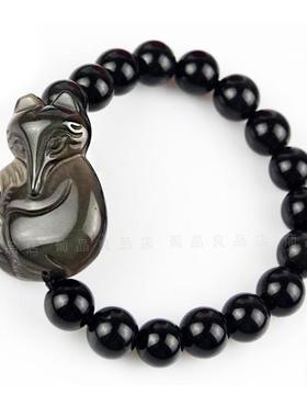 天然手串黑曜石狐狸