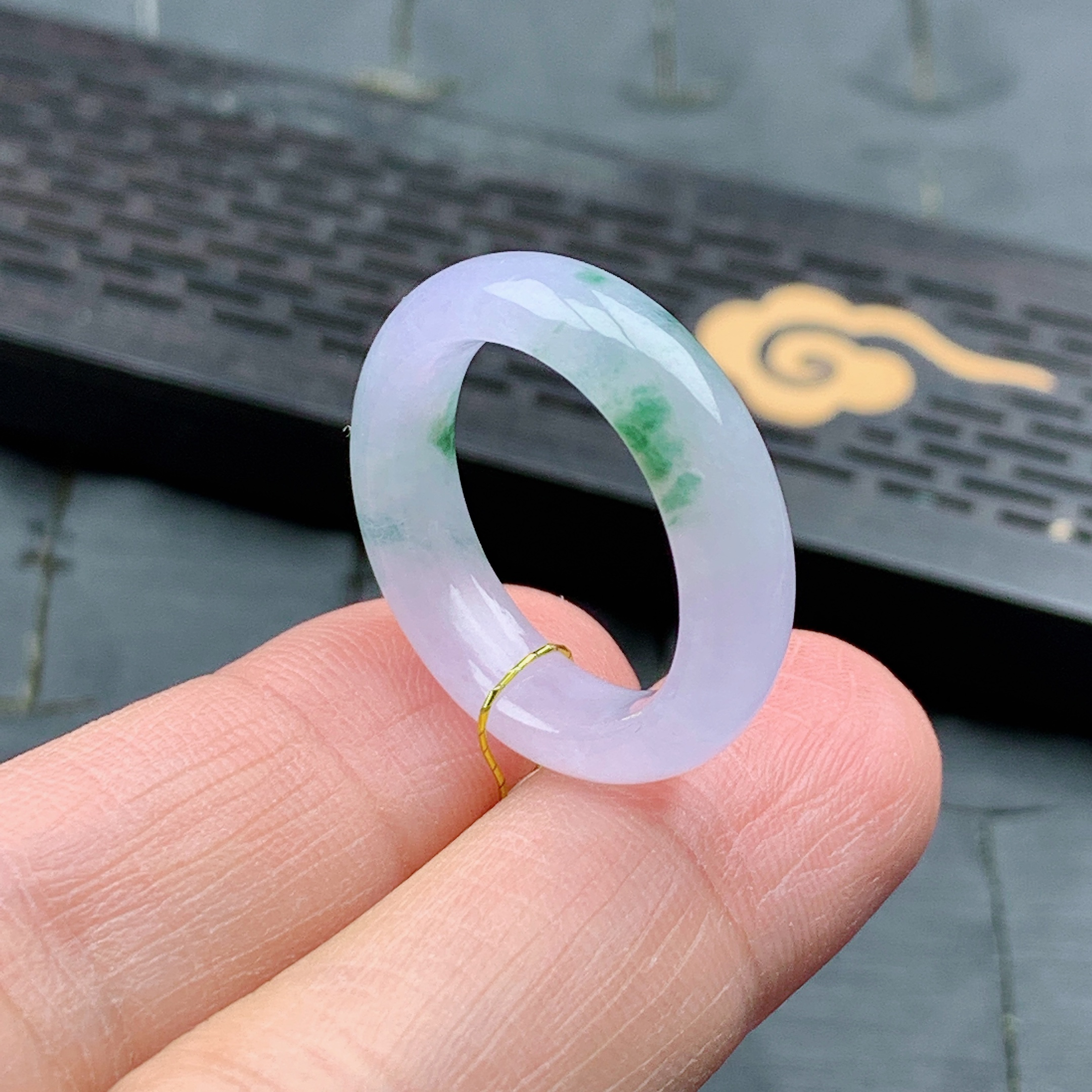 15-16号缅甸天然A货翡翠T692 内径17.5mm 冰紫飘花内弧戒指春彩款