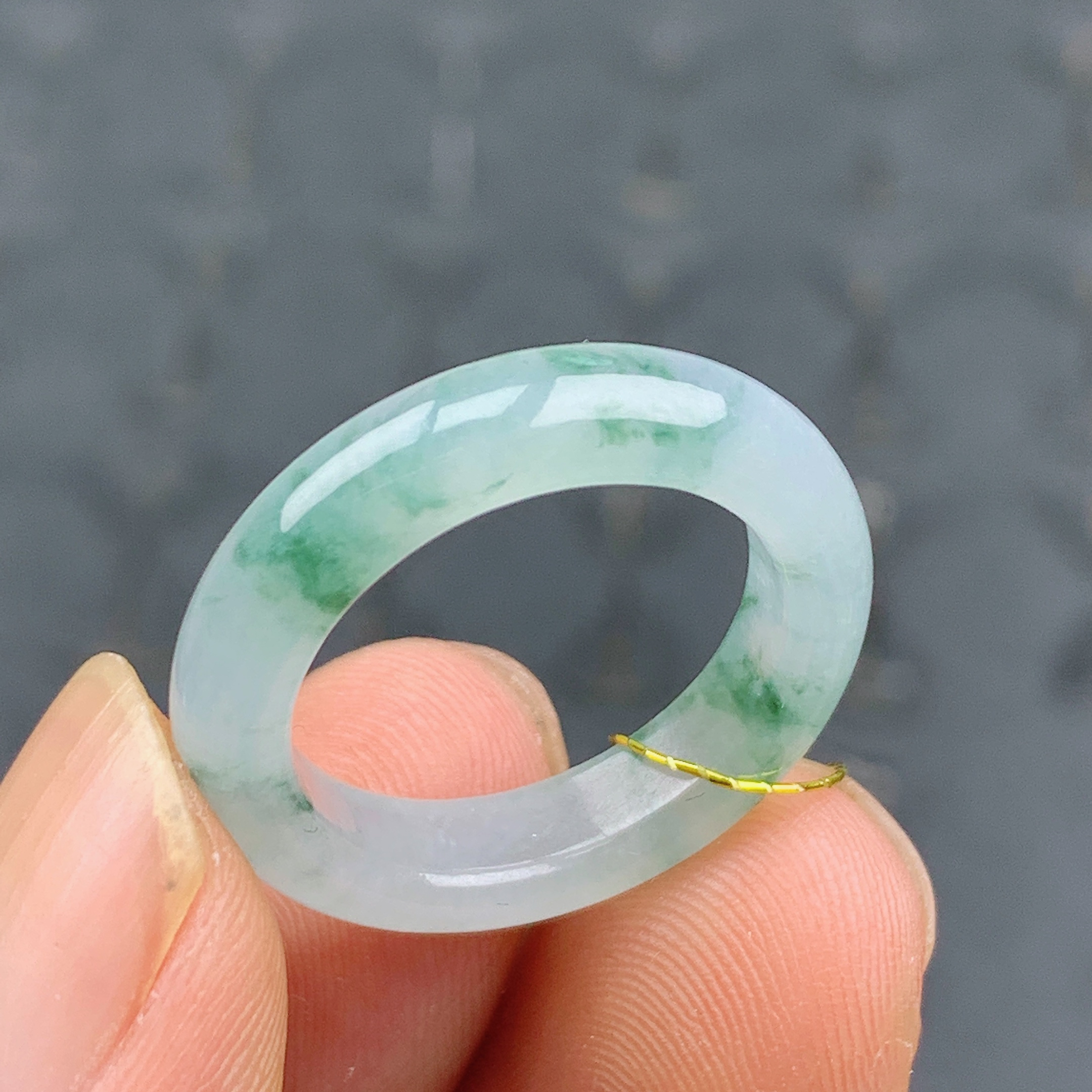 #14号缅甸天然A货17.5mm 冰飘花翡翠戒指女玉戒男指环素圈 T236