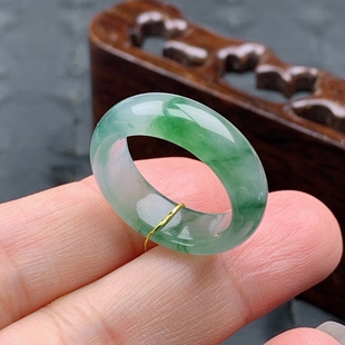 3.4mm 15号缅甸天然A货翡翠 6.6 内径17.5 冰透起胶飘花戒指 T896