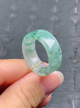 16-17号缅甸天然A货翡翠T590 内径18/7.7/3.7mm 冰胶飘花方戒内弧