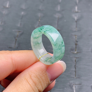 3.7mm 7.7 内径18 冰胶飘花方戒内弧 17号缅甸天然A货翡翠T590