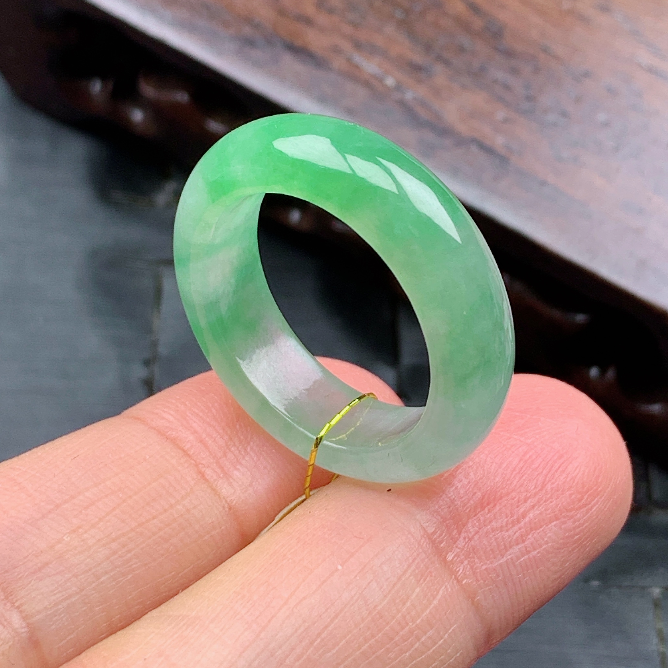 16-17号缅甸天然A货翡翠 T1025 内径18.2/6.2/3.4mm 冰绿戒指指环