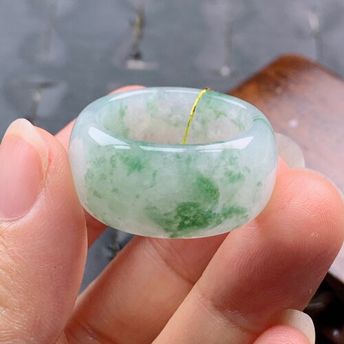 23-24号缅甸天然A货翡翠 T1054 内径20.5mm 冰飘绿花轮胎戒指扳指