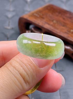 19号缅甸天然A货翡翠 T786 内径19/9.3/3.8mm 冰黄半山水轮胎戒指