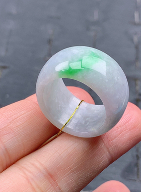 14号缅甸天然A货翡翠T634 内径17.3mm 飘绿飘乌鸡轮胎宽边戒指