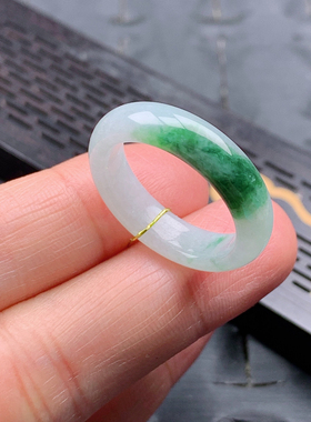 17-18号缅甸天然A货翡翠T698 内径18.3/5.3/3.3mm 飘花戒指