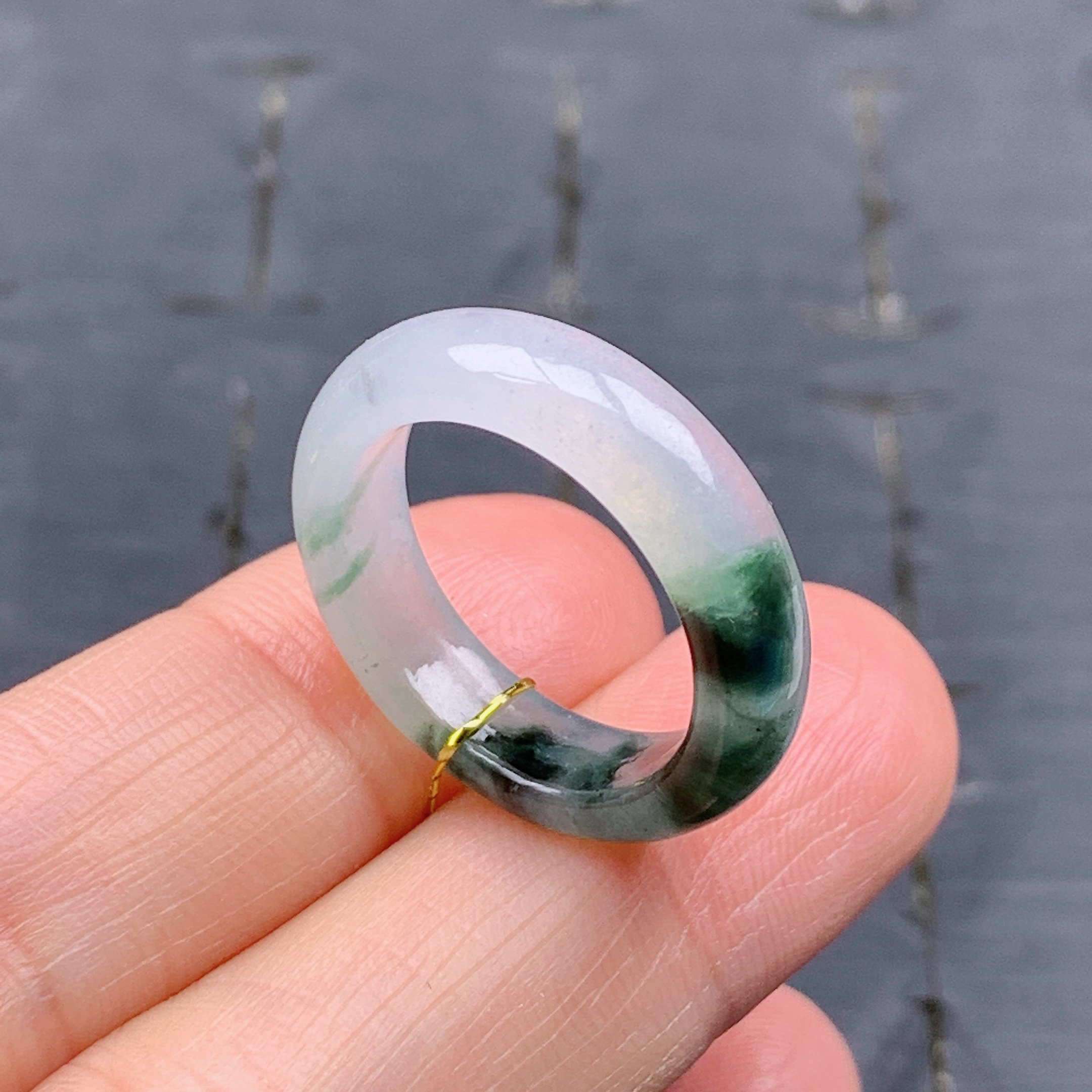 14号缅甸天然A货翡翠T645 内径17.1/5.2/3mm 飘花戒指素圈