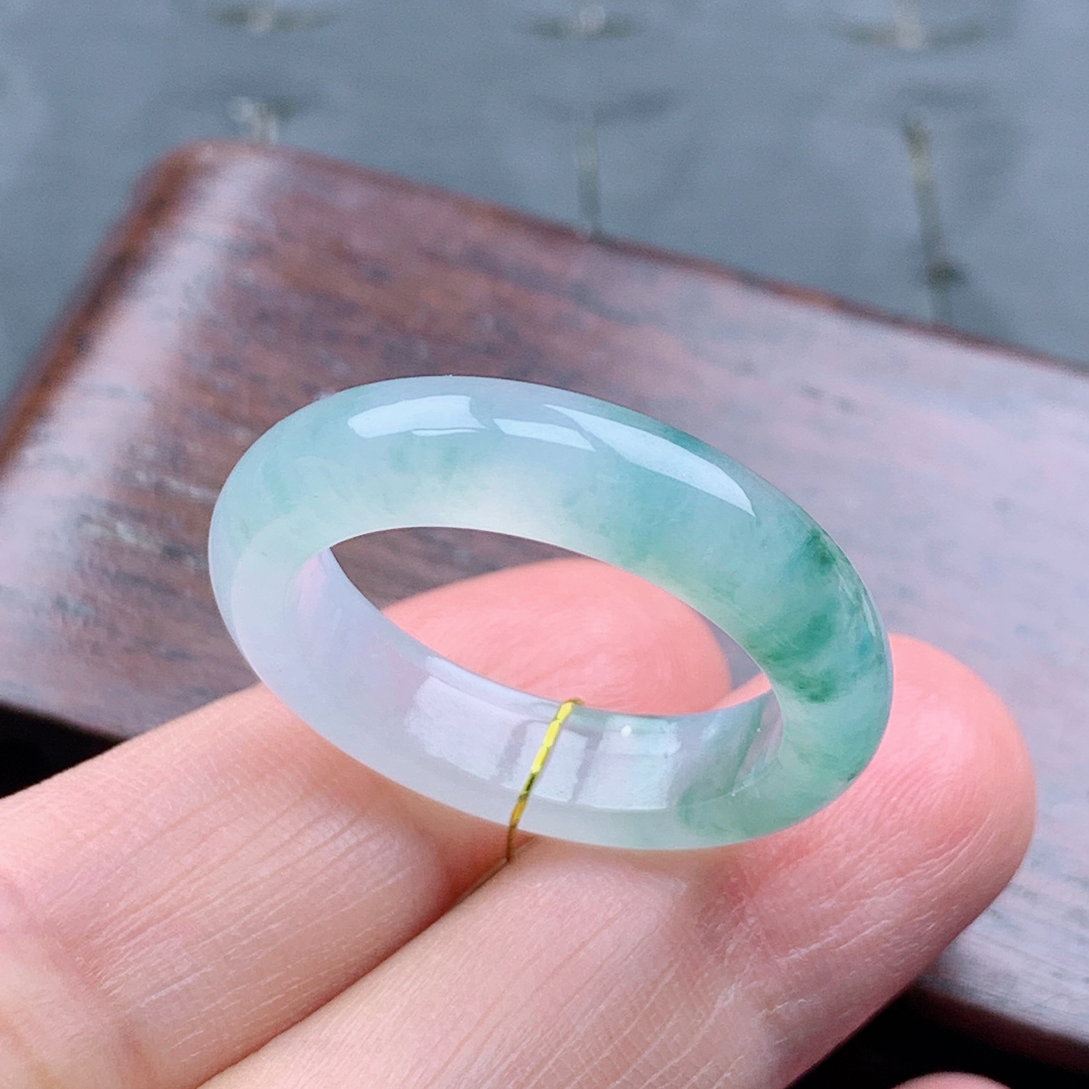 23号缅甸天然A货翡翠 T1011 内径20.2/5.7/3.9mm 起胶飘花戒指