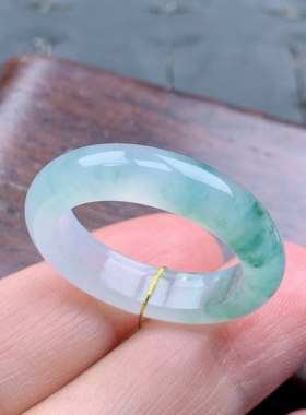 23号缅甸天然A货翡翠 T1011 内径20.2/5.7/3.9mm 起胶飘花戒指