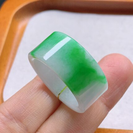 22-23号缅甸天然A货翡翠T1196内径20.4mm 阳绿半山水方形戒指扳指