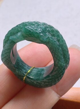 17号天然A货翡翠 T1172 内径18.3-9.4-5.5mm 墨绿蛇戒指扳指