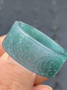 #31号天然A货23.4mm 冰蓝如意翡翠扳指宽边戒指 866