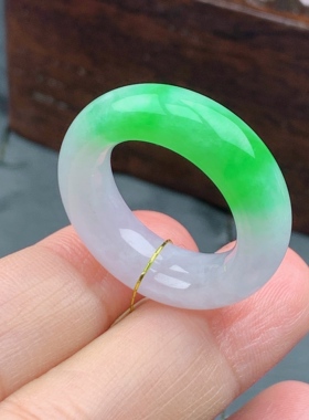 15号缅甸天然A货翡翠 T952 内径17.4/7.4/5.1mm 飘阳绿戒指圆戒