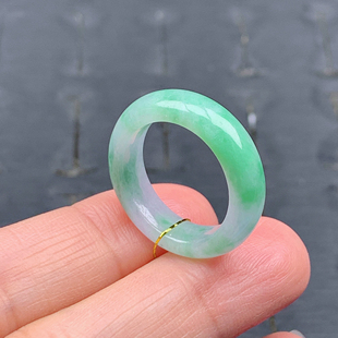 3.4mm 内径17 飘绿戒指素圈指环 14号缅甸天然A货翡翠T586