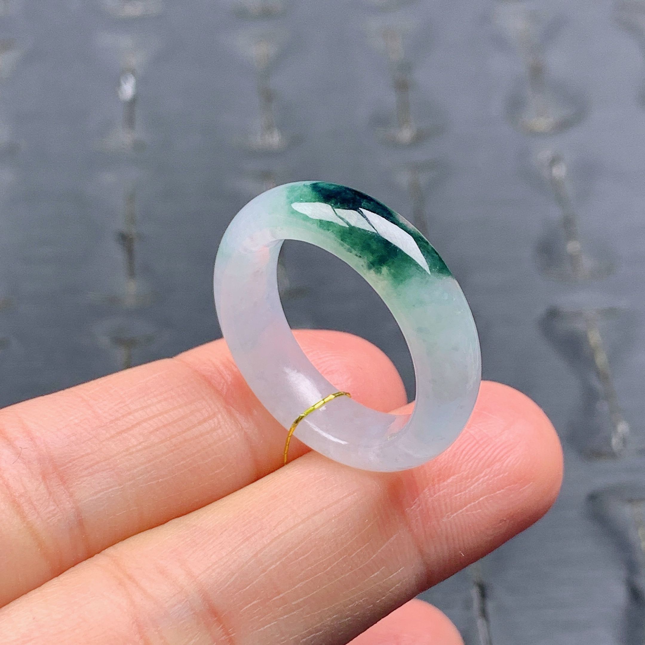 16-17号缅甸天然A货翡翠T598 内径18/6/4mm 冰飘花戒指素圈指环