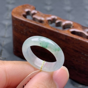 3mm 14号缅甸天然A货翡翠 5.4 内径17.4 冰飘花戒指 T857