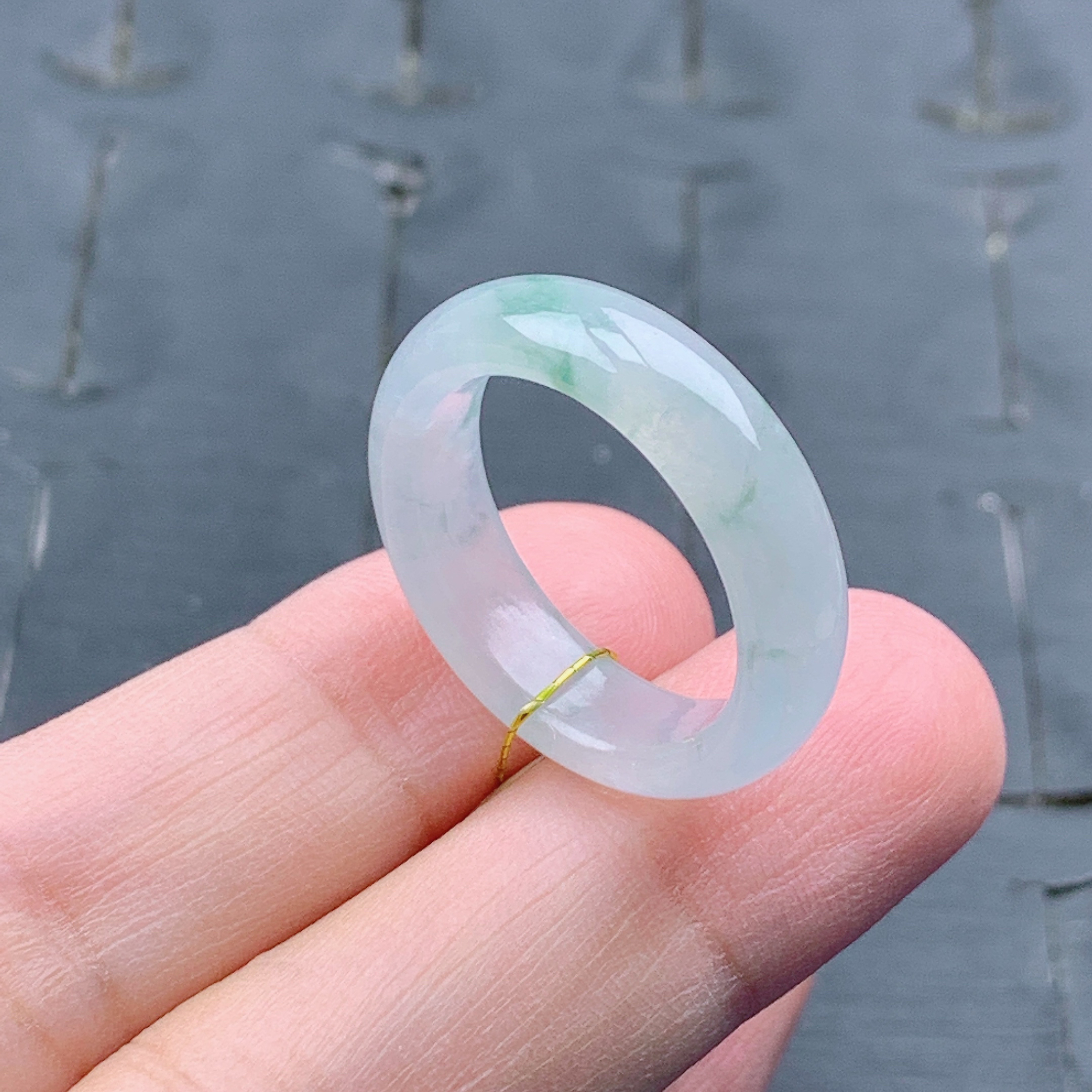 16-17号缅甸天然A货翡翠 内径18mm 冰起胶飘花戒指圆戒指环 T416