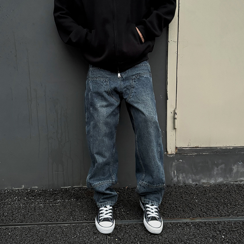 美式复古14盎司锥形牛仔裤